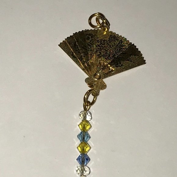 Gold Fan Pendant with Swarovski Accents - Picture 3 of 6